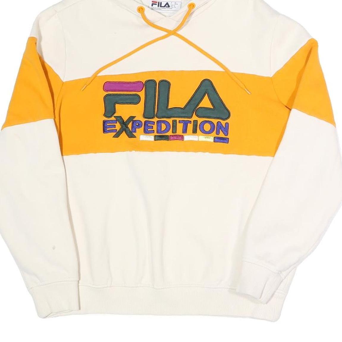 FILA Womens Cream & Yellow Expedition Hoodie S Casual Cotton Blend Pullover