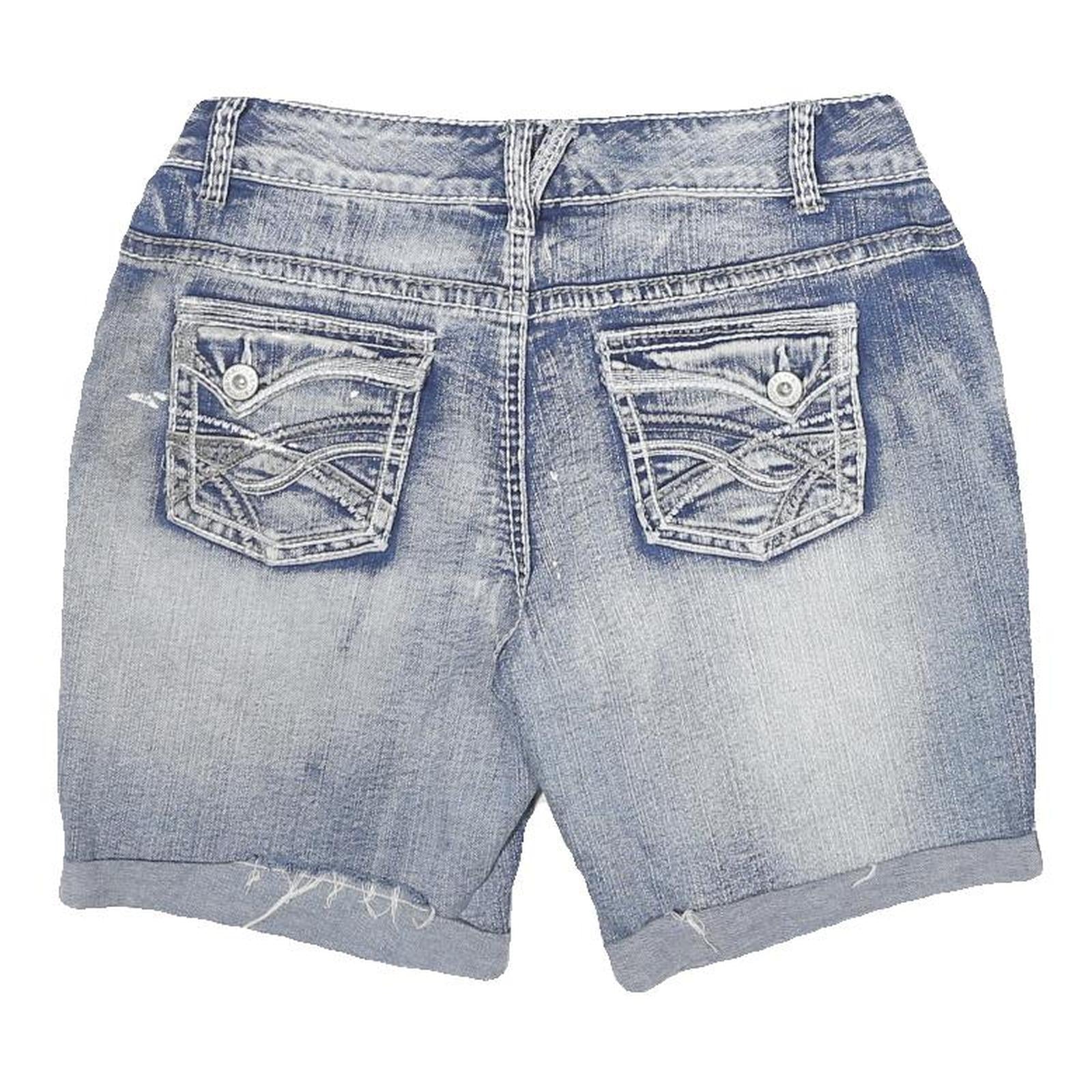 MAURICES Womens Denim Blue Casual Shorts L W30 Button Fly Washed Look