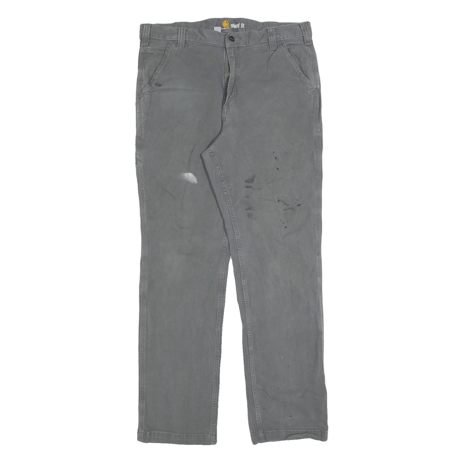 CARHARTT Mens Cotton Blend Grey Relaxed Straight Trousers W36 L34 Workwear
