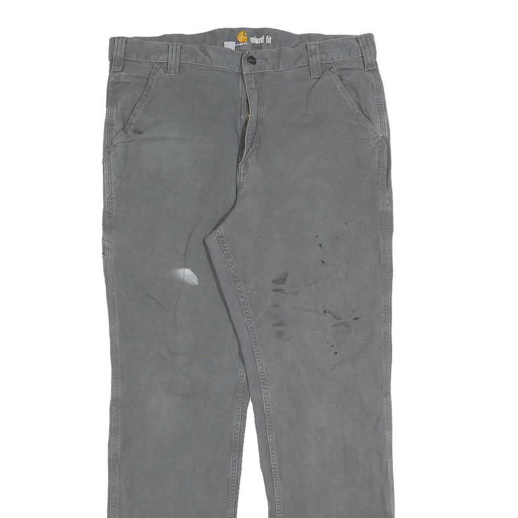 CARHARTT Mens Cotton Blend Grey Relaxed Straight Trousers W36 L34 Workwear