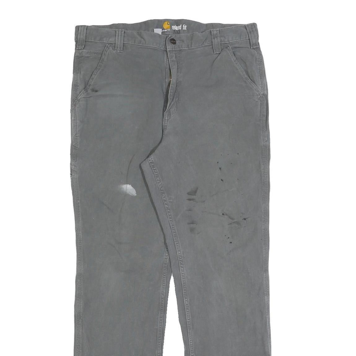 CARHARTT Mens Cotton Blend Grey Relaxed Straight Trousers W36 L34 Workwear
