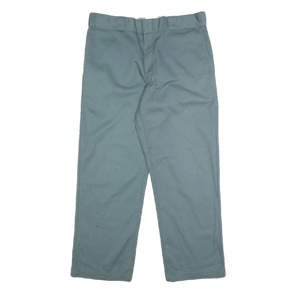 DICKIES Mens Cotton Blend Blue Regular Straight Trousers W34 L27 Workwear Zip