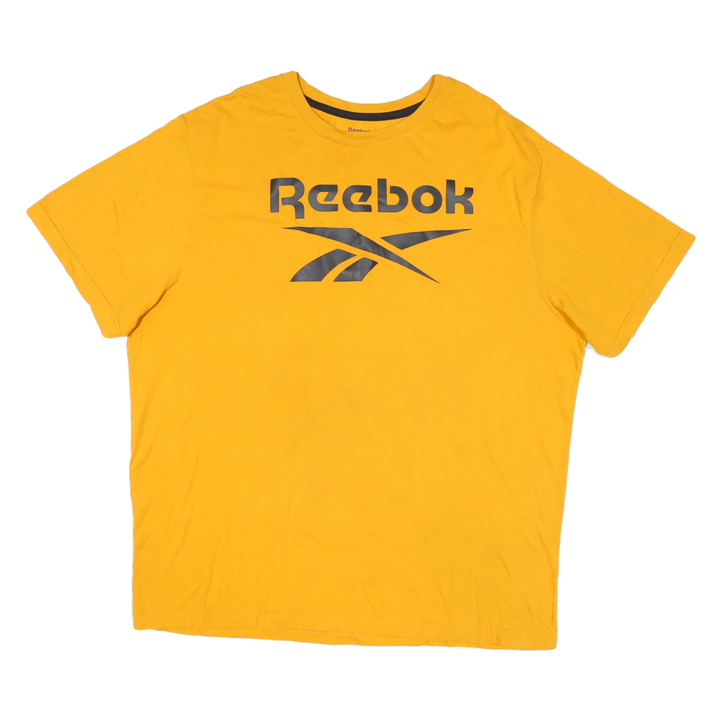 REEBOK Mens Yellow Graphic T-Shirt 2XL Short Sleeve Crew Neck Cotton Blend