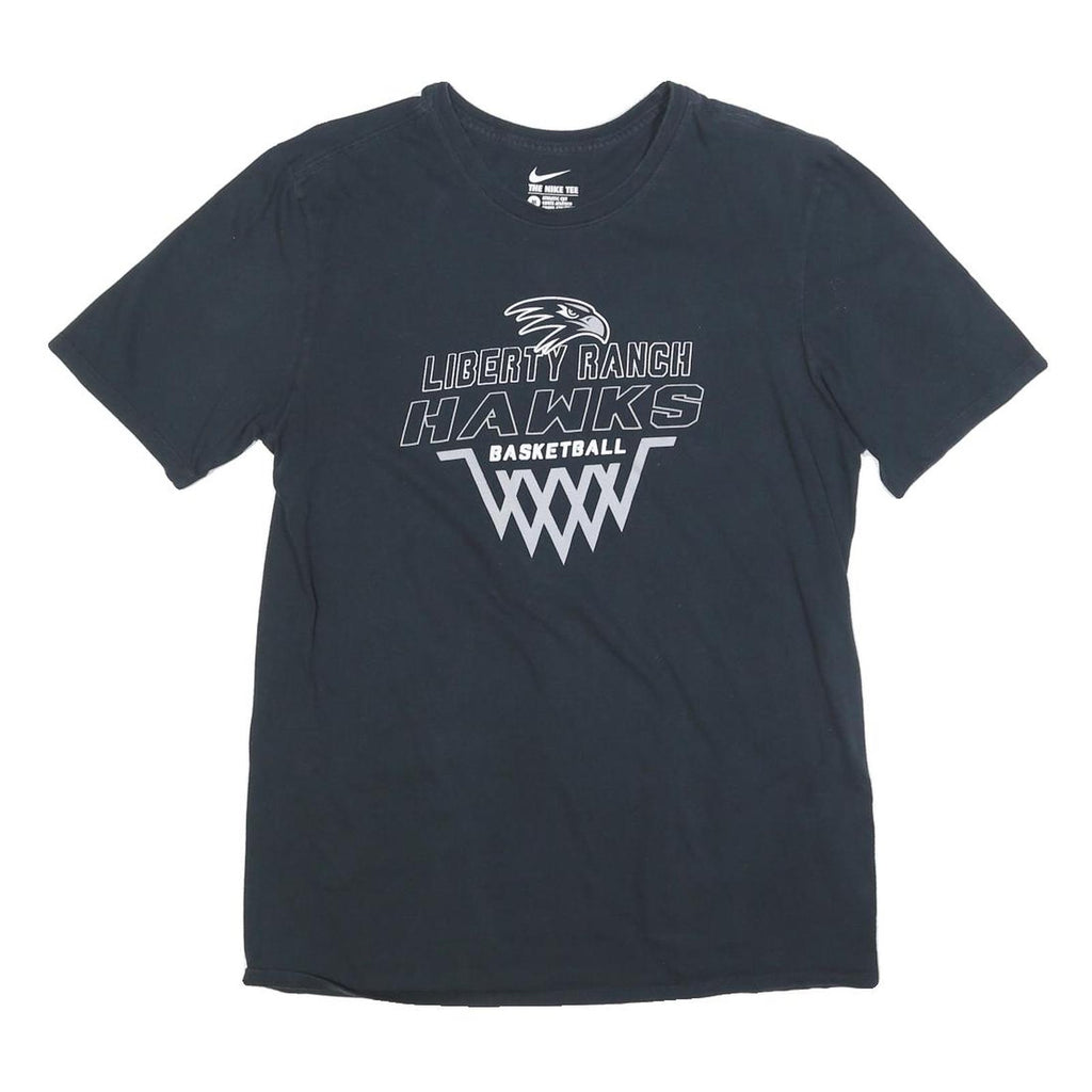 NIKE Mens Black Liberty Ranch Hawks Basketball Graphic T-Shirt M Crew Neck Short