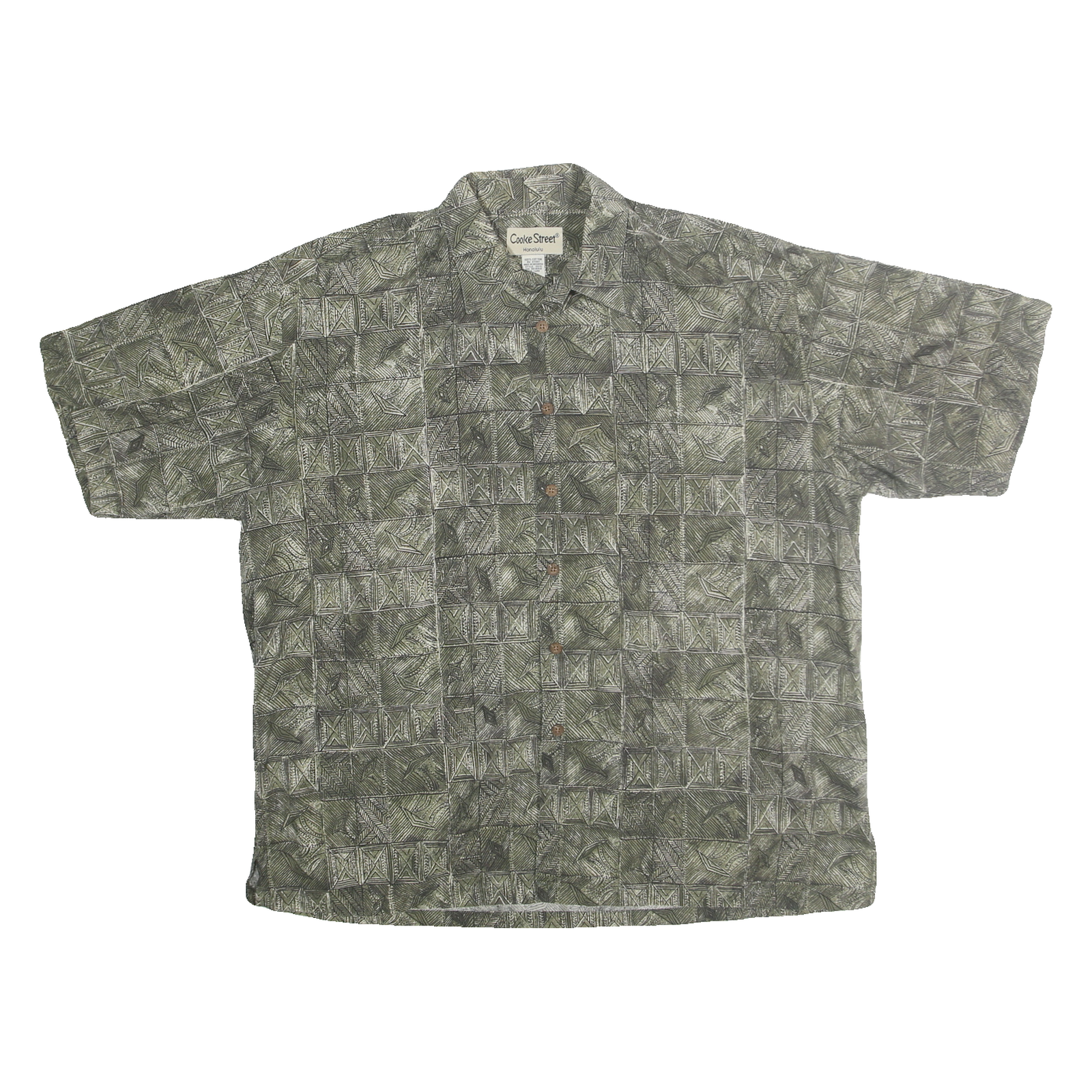 COOKE STREET Mens Green Cotton Casual Shirt XL Printed Relaxed Fit Hawaiian