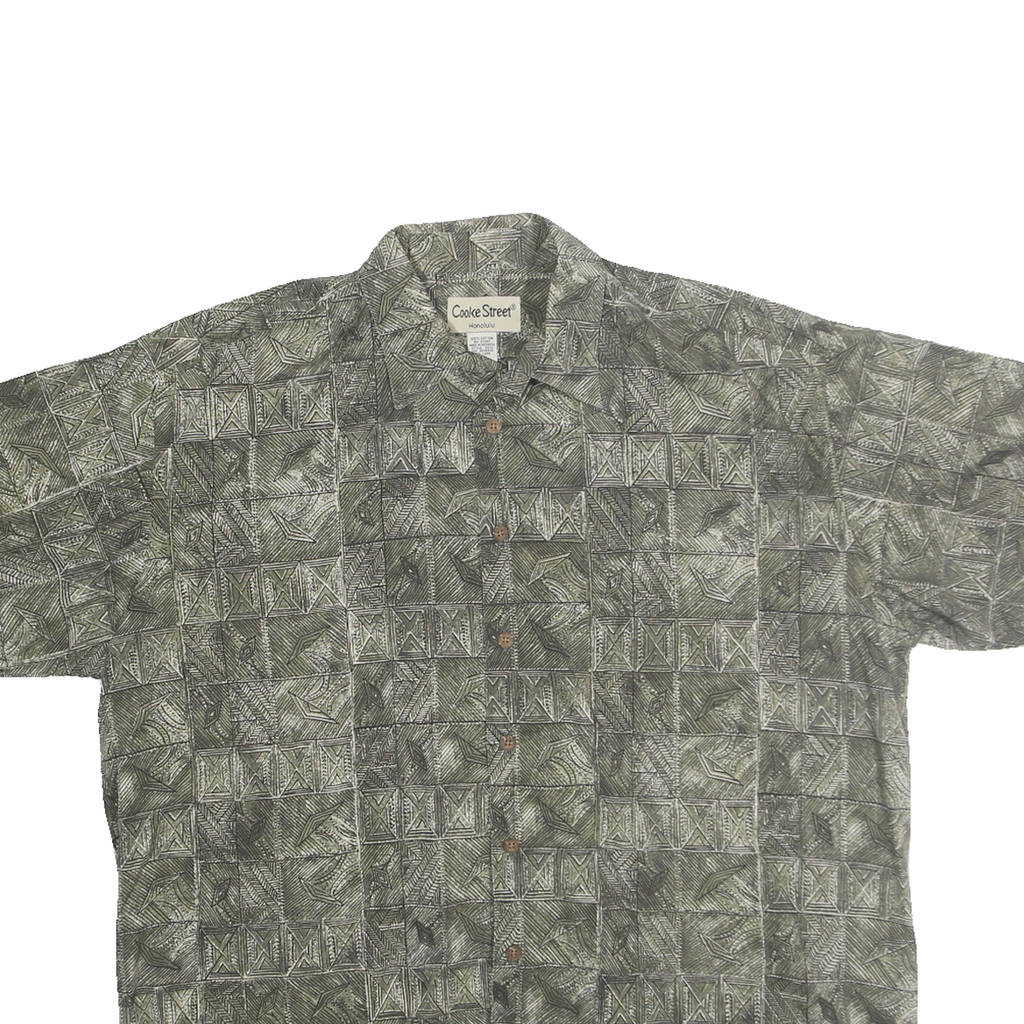 COOKE STREET Mens Green Cotton Casual Shirt XL Printed Relaxed Fit Hawaiian