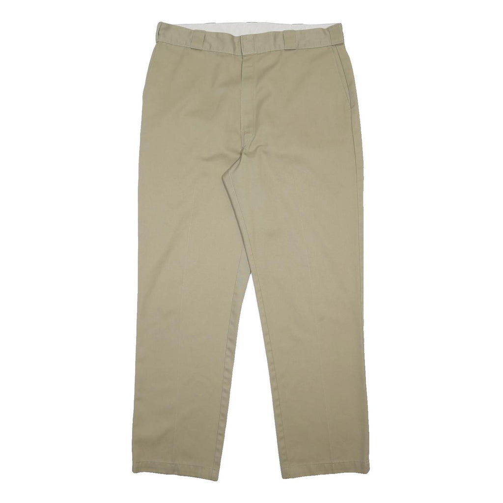 DICKIES Mens Cotton Blend Beige Regular Fit Straight Leg Trousers W38 L32