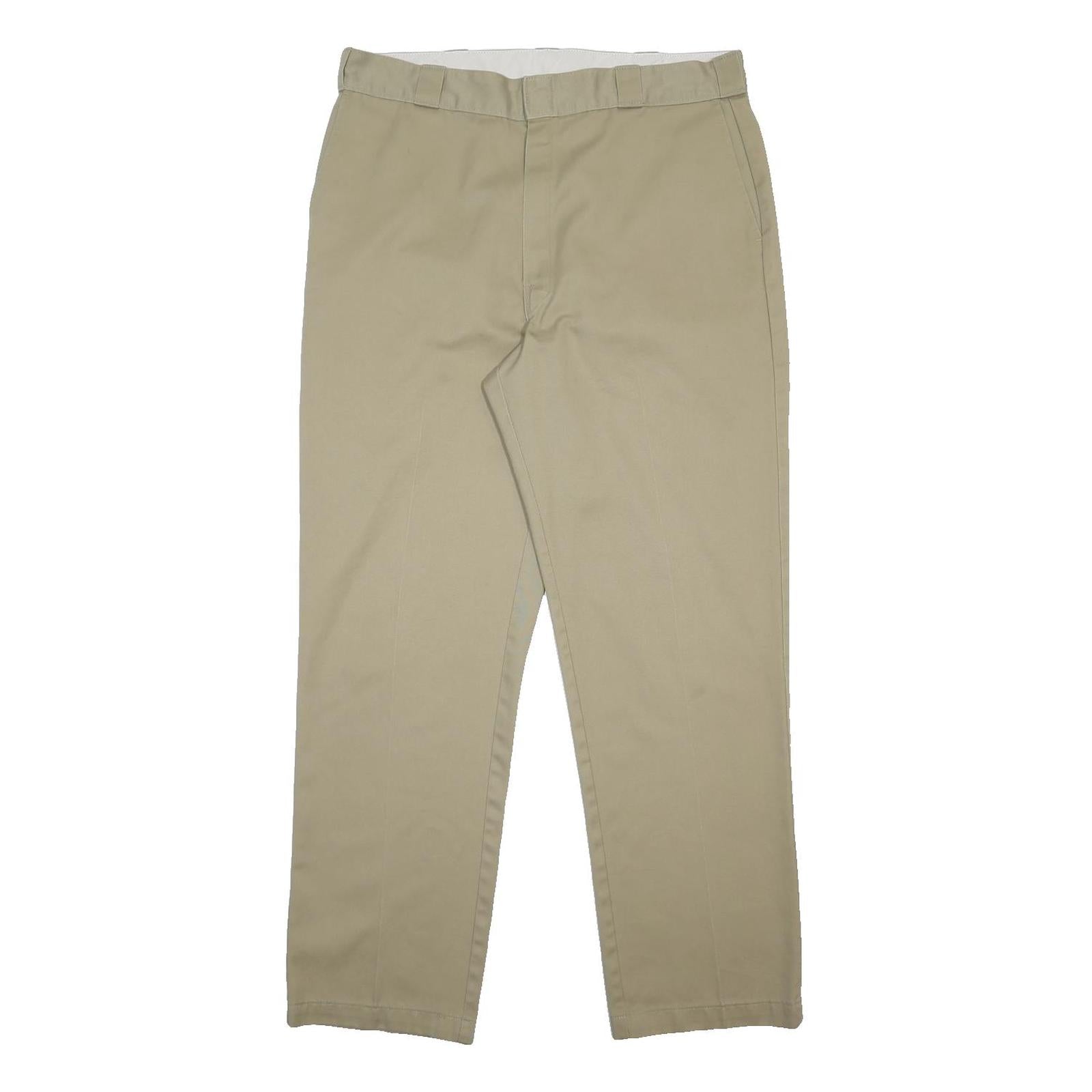 DICKIES Mens Cotton Blend Beige Regular Fit Straight Leg Trousers W38 L32