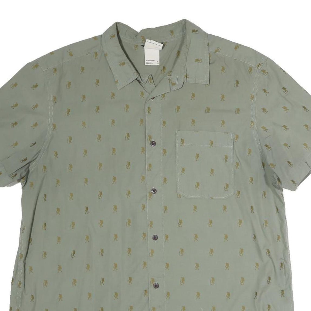 THE NORTH FACE Mens Green & Brown Shirt XL Cotton Casual Summer Short Sleeve