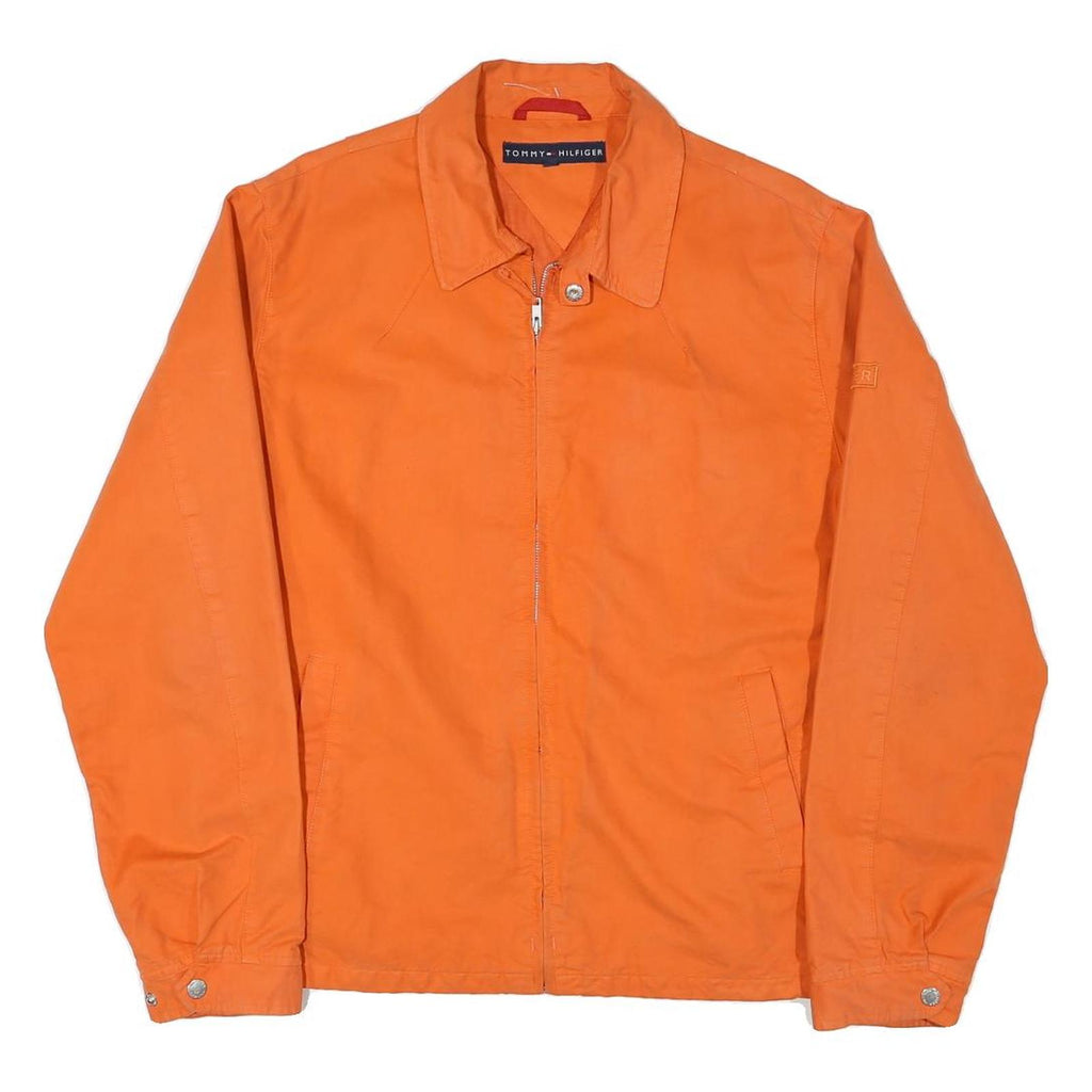 TOMMY HILFIGER Mens Orange Cotton Blend Jacket L Zip Plain Casual Lightweight