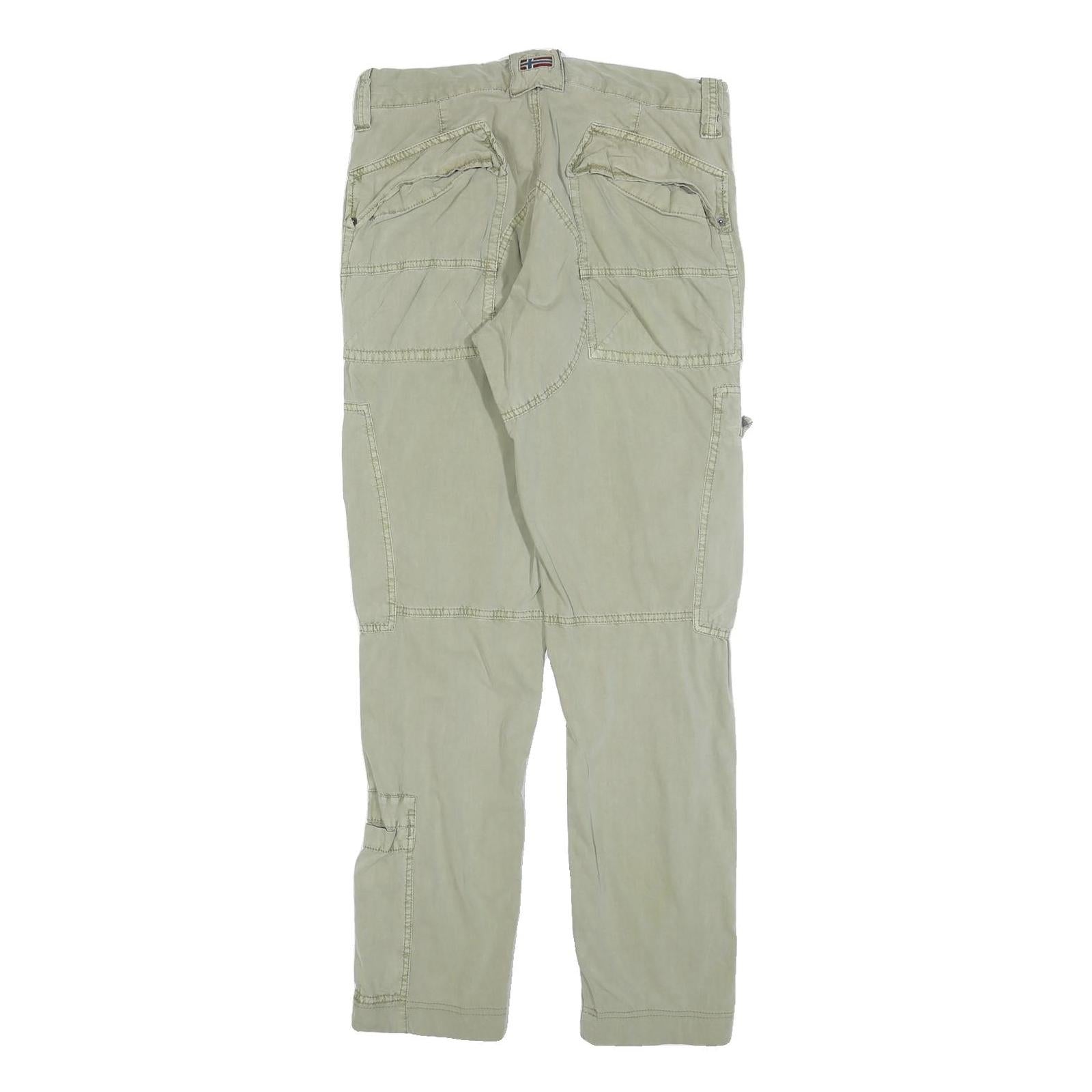 NAPAPIJRI Mens Regular Fit Beige Cotton Blend Cargo Trousers W30 L32 Utility Zip