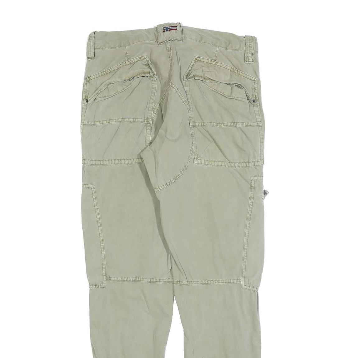 NAPAPIJRI Mens Regular Fit Beige Cotton Blend Cargo Trousers W30 L32 Utility Zip