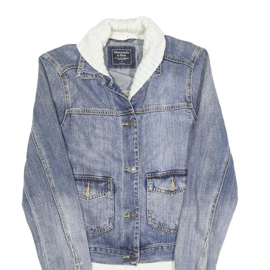 ABERCROMBIE & FITCH Womens Blue Denim & White Cotton Jacket S Button Plain