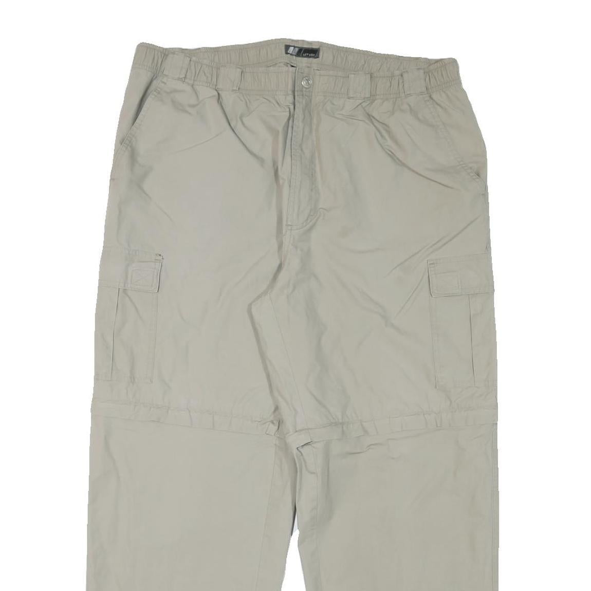 LGO Mens Relaxed Beige Polyester Blend Cargo Trousers W36 L28 Casual Outdoor Zip