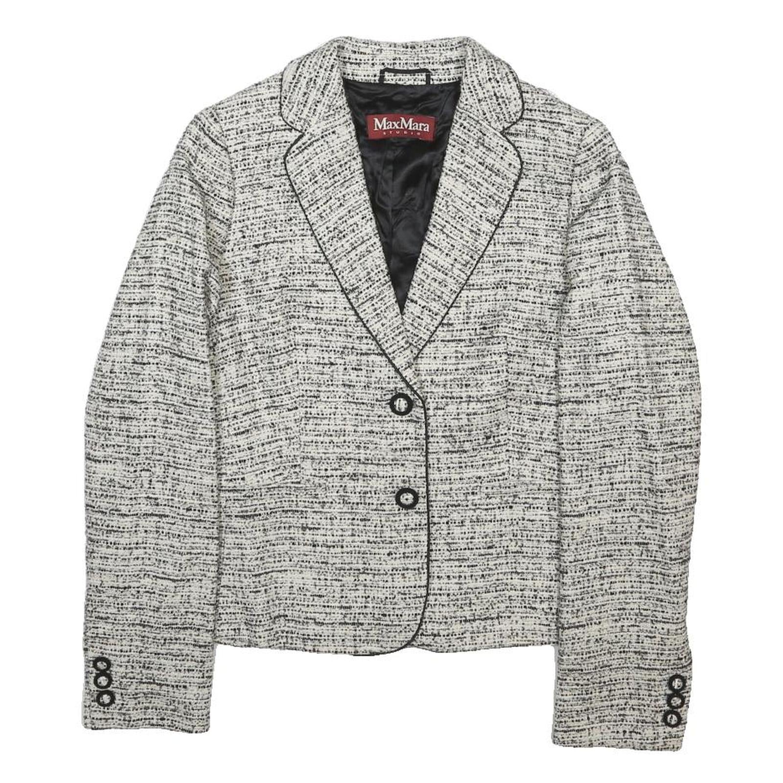 MAX MARA STUDIO Womens Black & White Wool Blend Button Jacket UK 14 Tweed