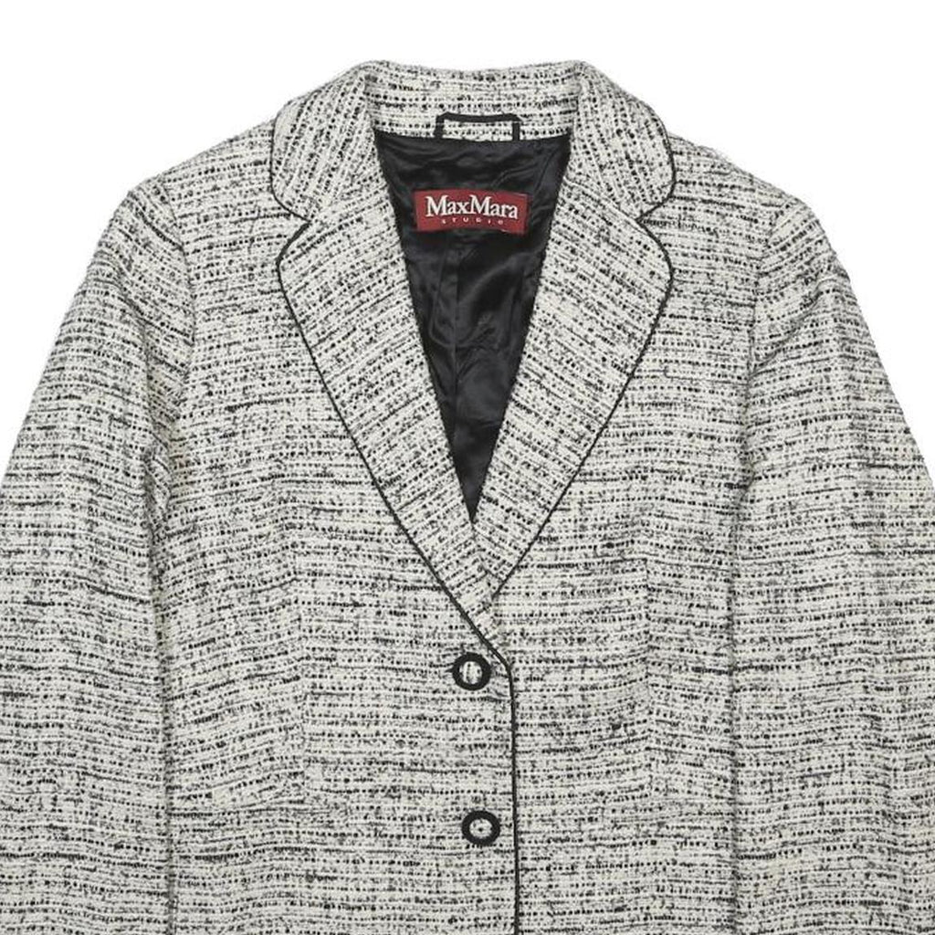 MAX MARA STUDIO Womens Black & White Wool Blend Button Jacket UK 14 Tweed