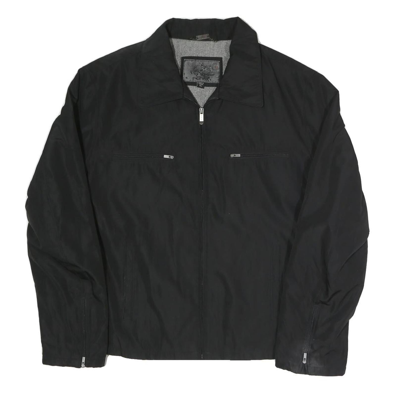 GUESS Mens Black Zip Jacket XL Polyester Blend Plain Minimalist Casual Outerwear