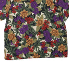 Womens Cream Red Purple Floral Print Cotton Blend Short Sleeve Top L Button