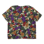 Womens Cream Red Purple Floral Print Cotton Blend Short Sleeve Top L Button