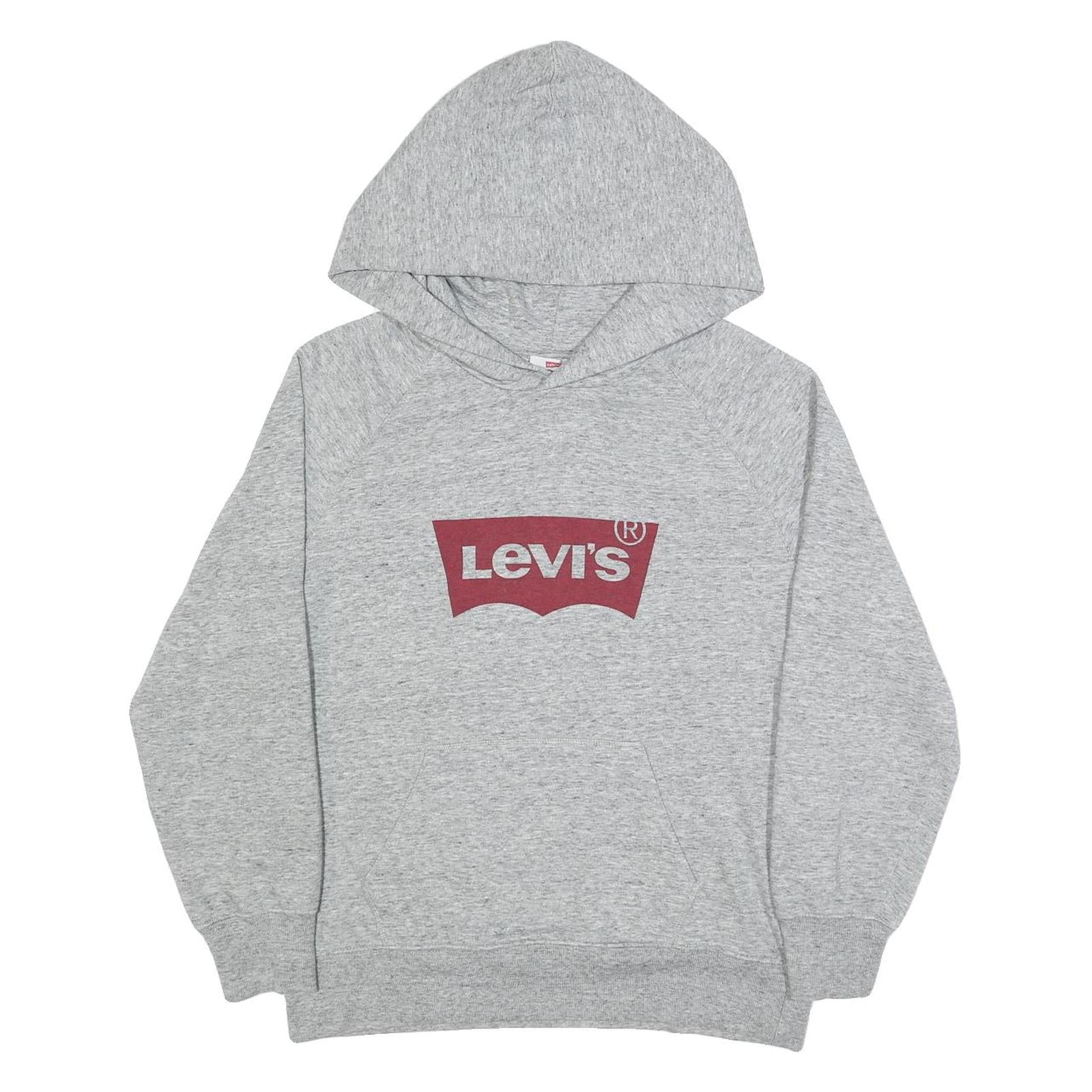 LEVI'S Womens Grey Hoodie S Cotton Blend Sweatshirt Casual Logo Pullover