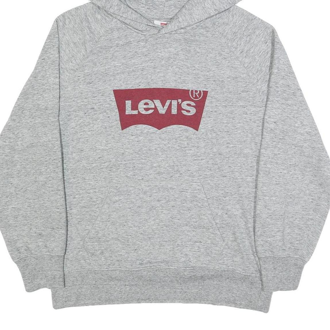 LEVI'S Womens Grey Hoodie S Cotton Blend Sweatshirt Casual Logo Pullover