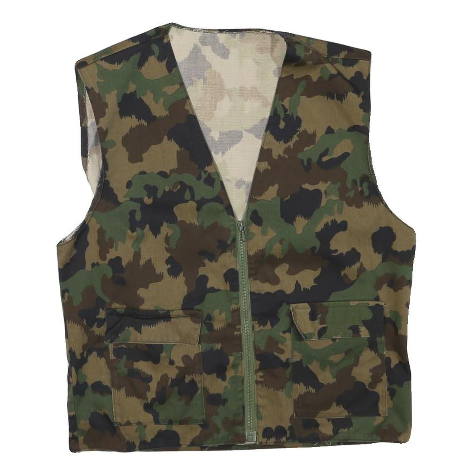 Mens Green & Brown Camouflage Zip Jacket S Polyester Blend Plain Casual Outdoor