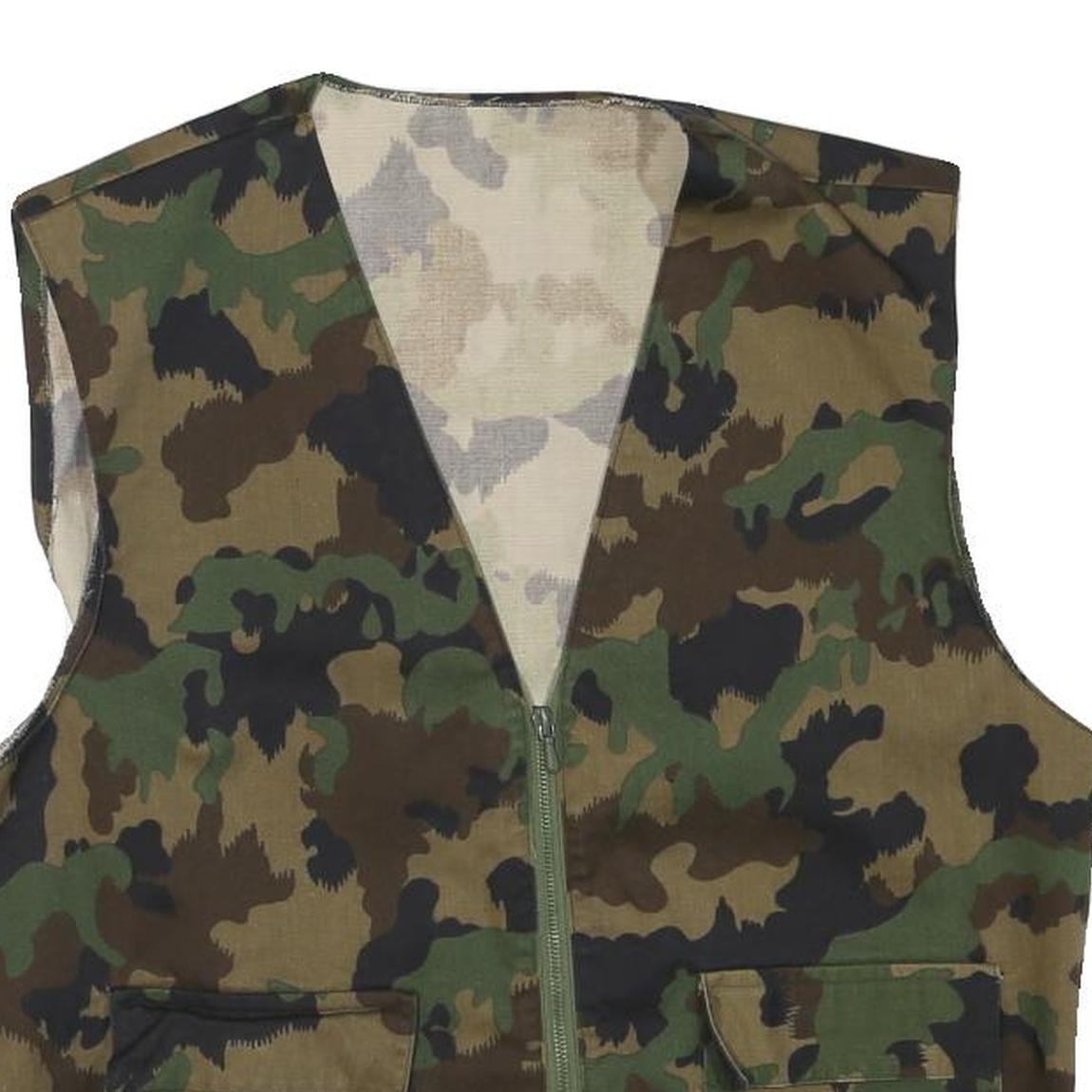 Mens Green & Brown Camouflage Zip Jacket S Polyester Blend Plain Casual Outdoor