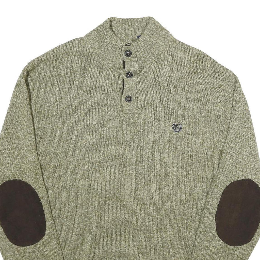 CHAPS Mens Green Jumper Pullover Plain Crew Neck Basic Knit L Stylish Casual