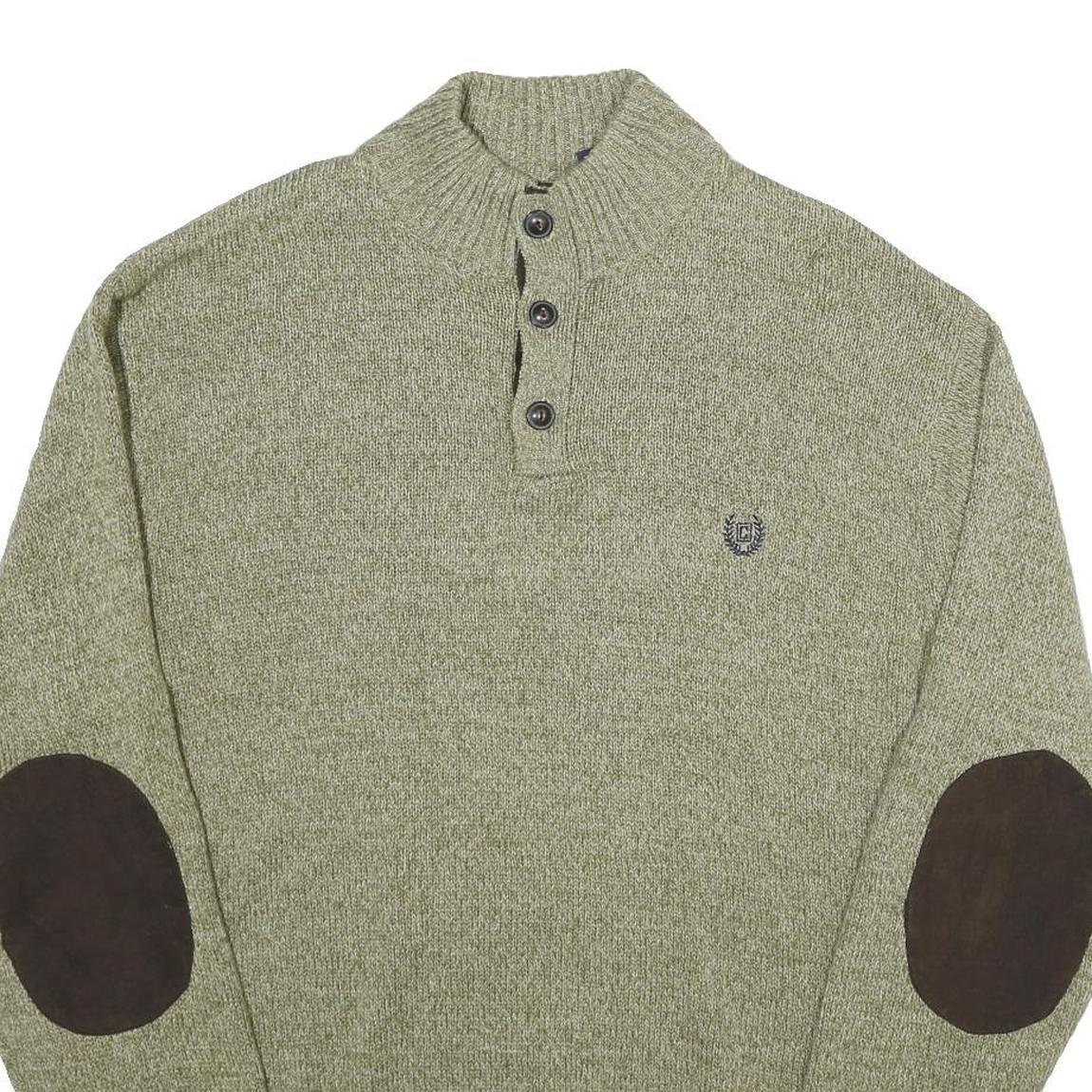 CHAPS Mens Green Jumper Pullover Plain Crew Neck Basic Knit L Stylish Casual