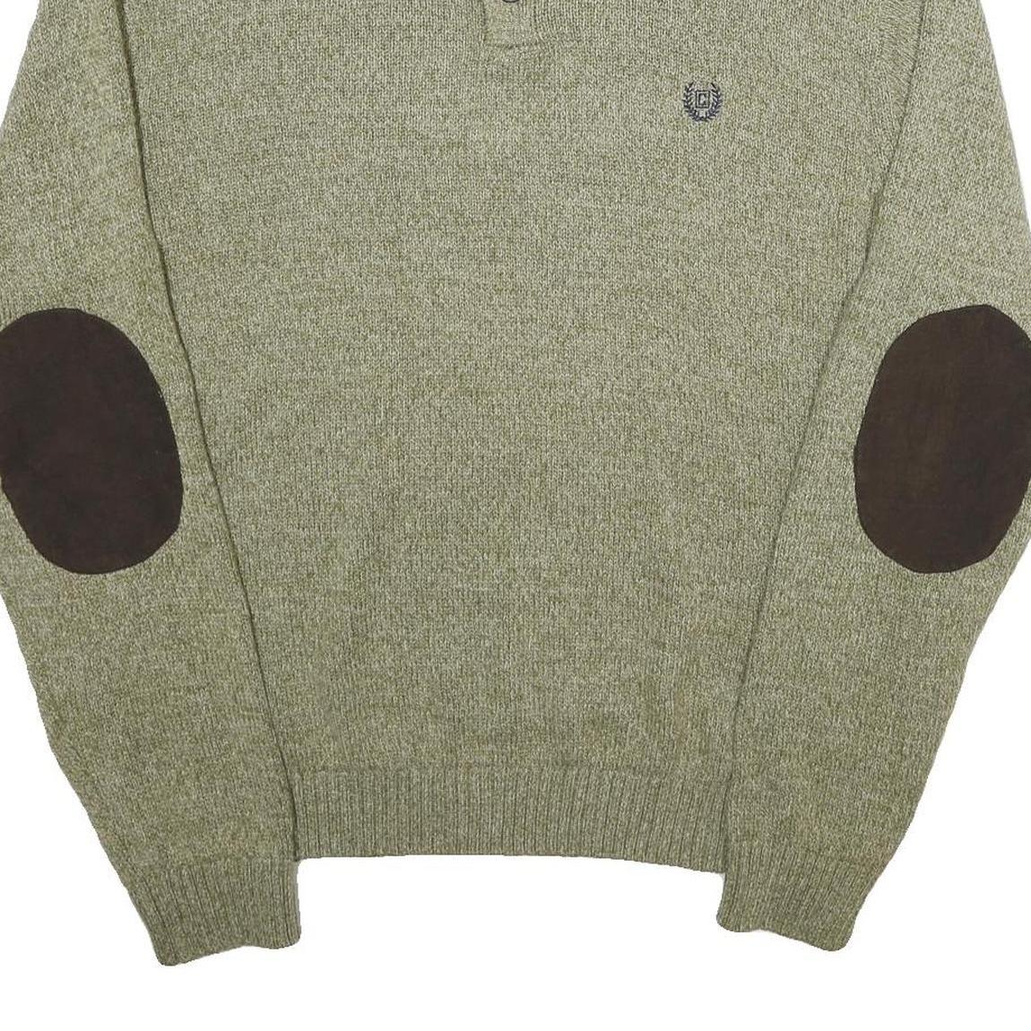 CHAPS Mens Green Jumper Pullover Plain Crew Neck Basic Knit L Stylish Casual