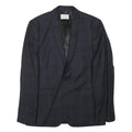 SANDRO Mens Navy Blue Wool Blend Button Jacket S Check Pattern