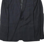 SANDRO Mens Navy Blue Wool Blend Button Jacket S Check Pattern