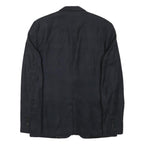 SANDRO Mens Navy Blue Wool Blend Button Jacket S Check Pattern