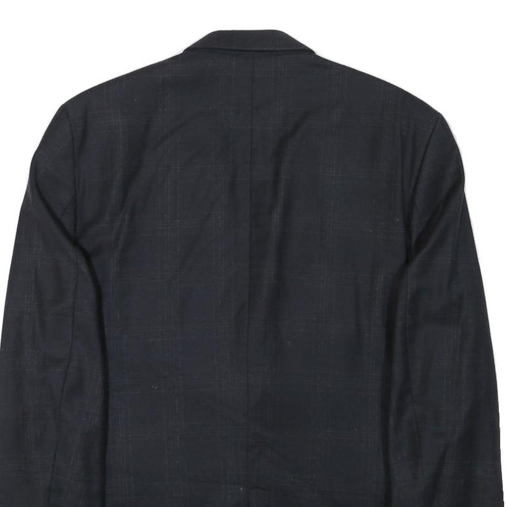 SANDRO Mens Navy Blue Wool Blend Button Jacket S Check Pattern