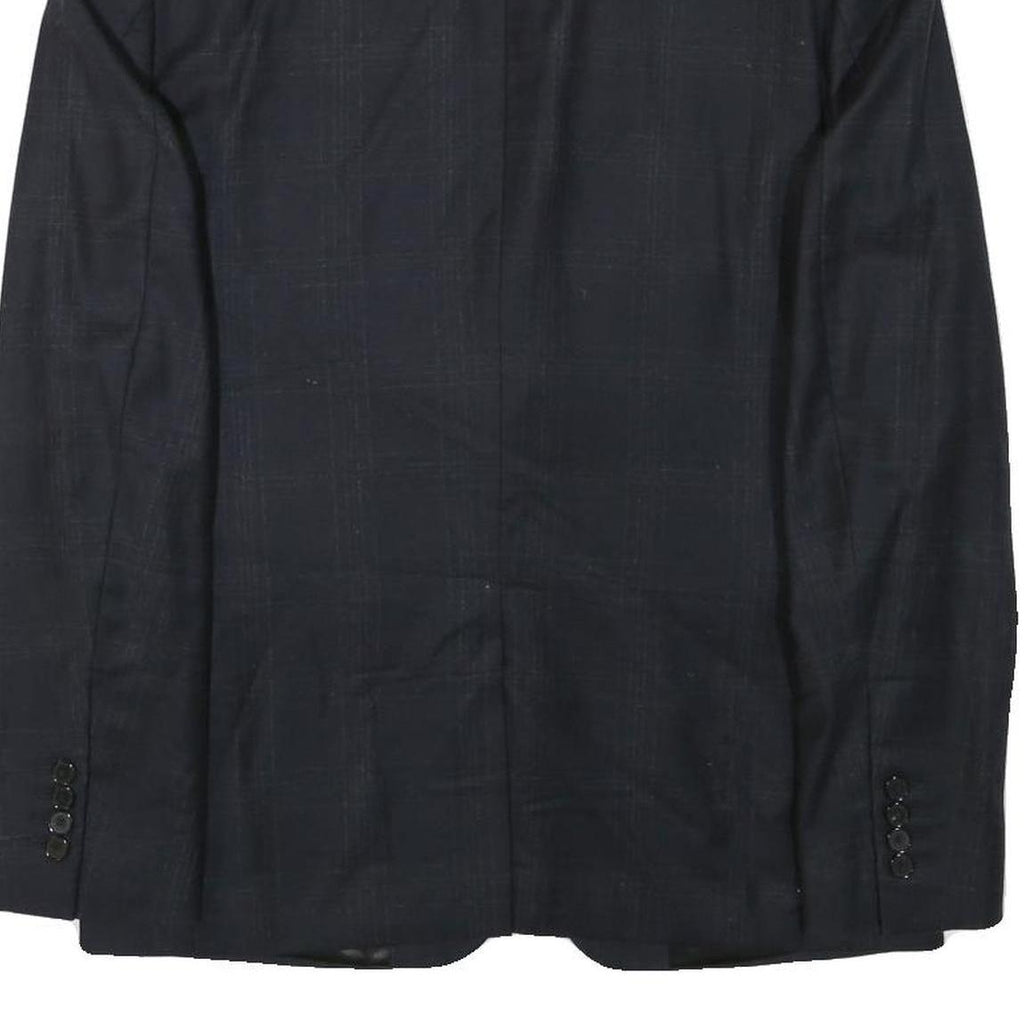 SANDRO Mens Navy Blue Wool Blend Button Jacket S Check Pattern