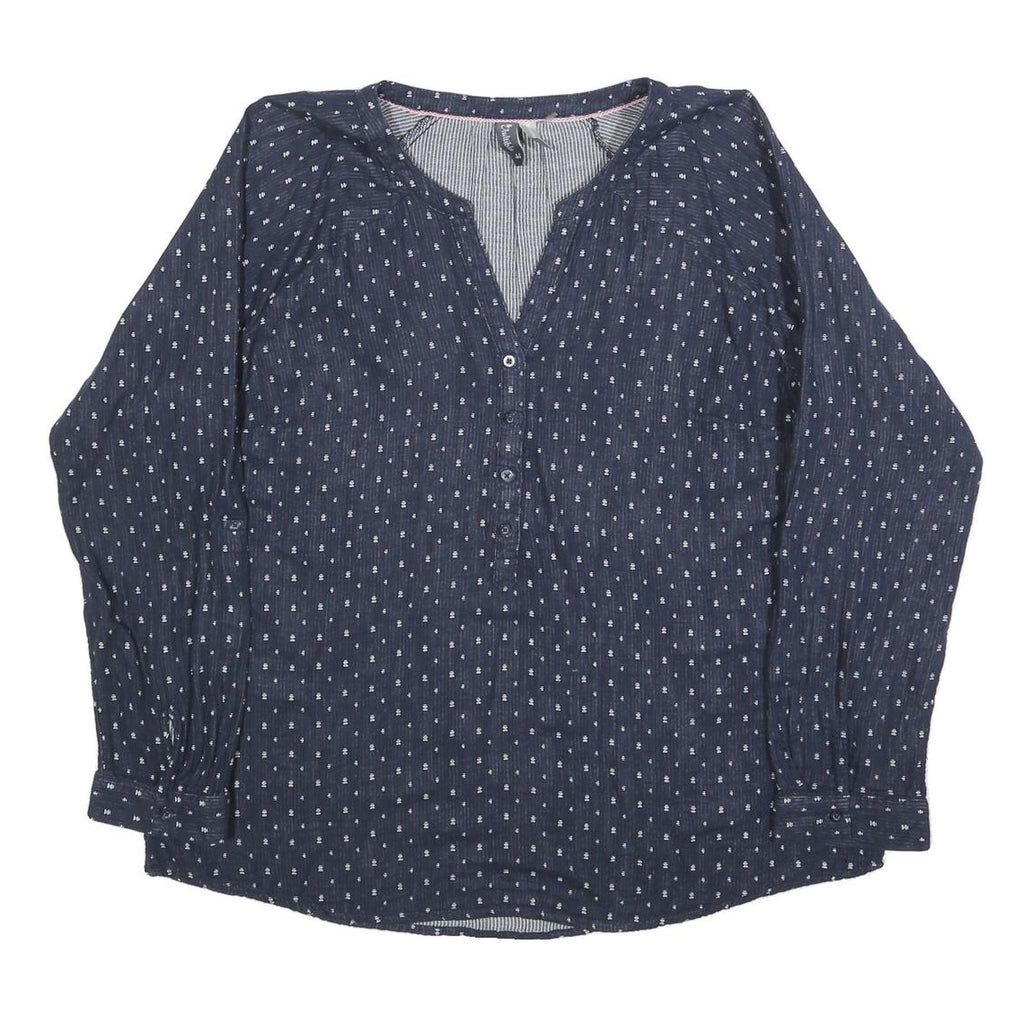 MULTIBLU Womens Blue Printed Long Sleeve V-Neck Cotton Blend Top L Casual