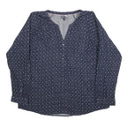 MULTIBLU Womens Blue Printed Long Sleeve V-Neck Cotton Blend Top L Casual