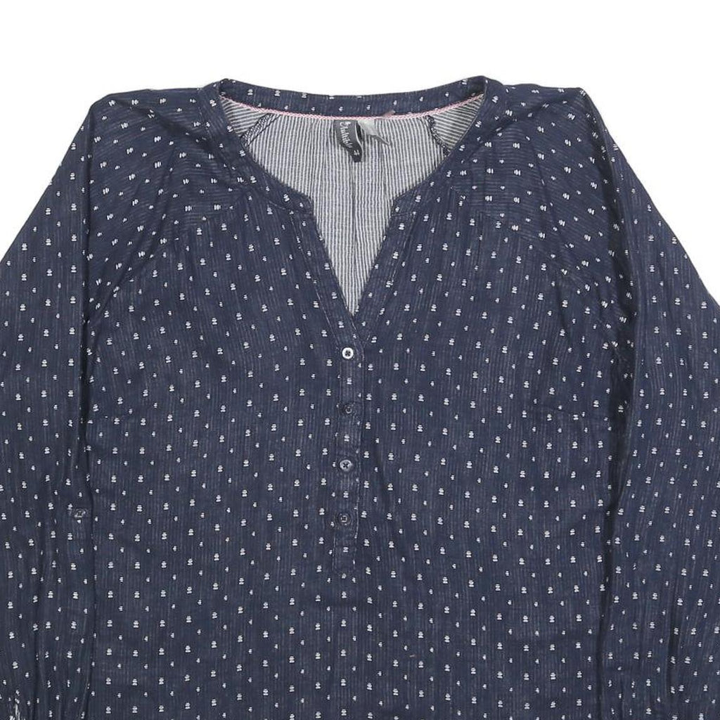 MULTIBLU Womens Blue Printed Long Sleeve V-Neck Cotton Blend Top L Casual