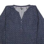 MULTIBLU Womens Blue Printed Long Sleeve V-Neck Cotton Blend Top L Casual
