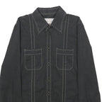 MARLBORO Womens Black Plain Shirt S Cotton Blend Button Closure Long Sleeve