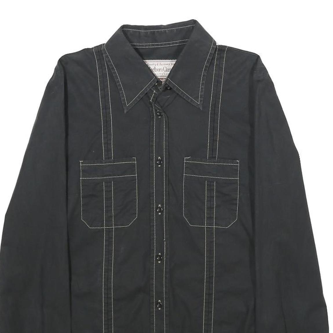 MARLBORO Womens Black Plain Shirt S Cotton Blend Button Closure Long Sleeve