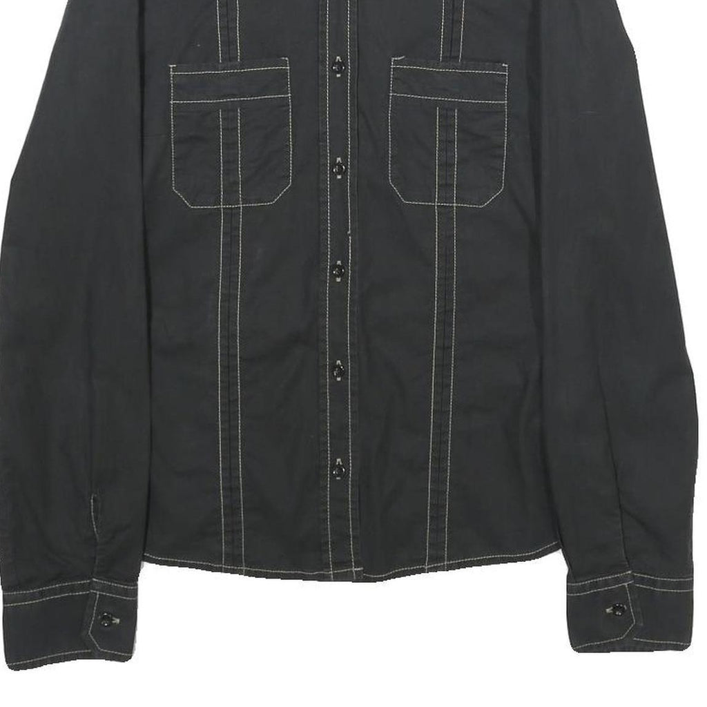 MARLBORO Womens Black Plain Shirt S Cotton Blend Button Closure Long Sleeve