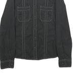 MARLBORO Womens Black Plain Shirt S Cotton Blend Button Closure Long Sleeve