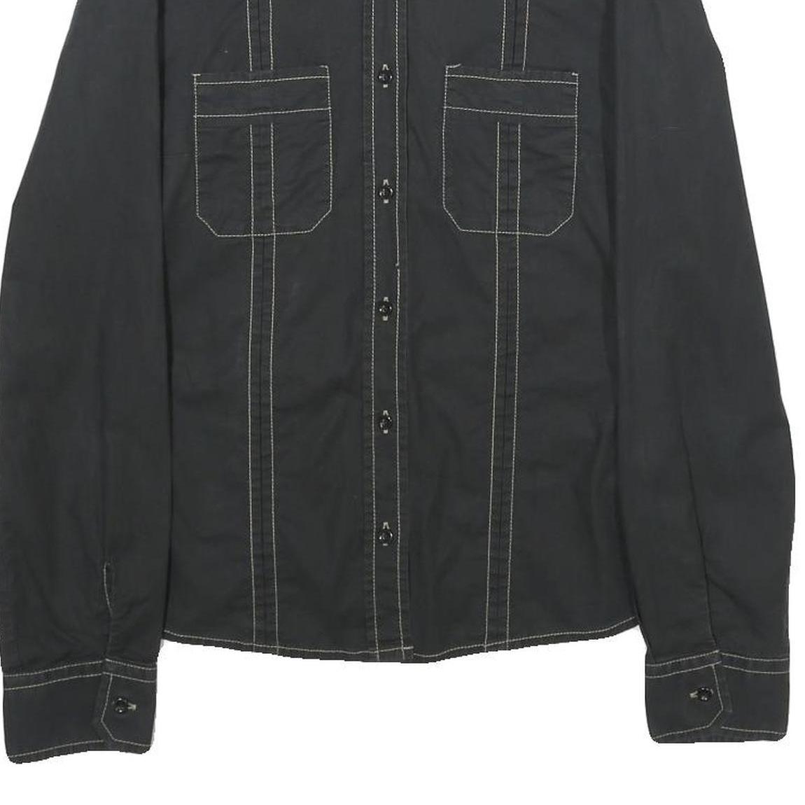 MARLBORO Womens Black Plain Shirt S Cotton Blend Button Closure Long Sleeve