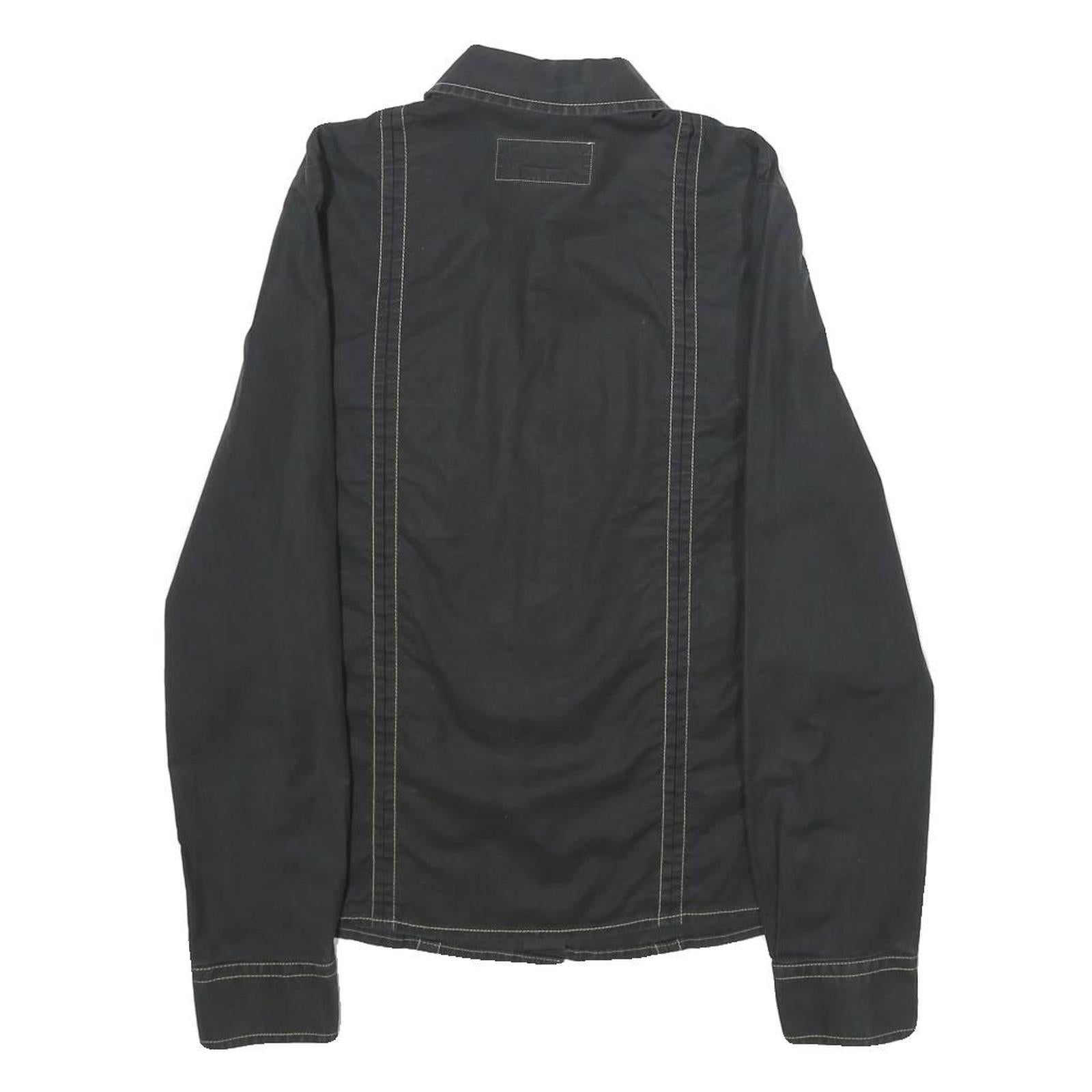 MARLBORO Womens Black Plain Shirt S Cotton Blend Button Closure Long Sleeve