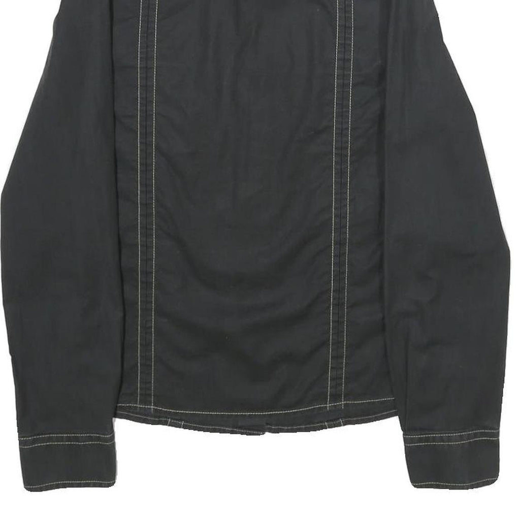 MARLBORO Womens Black Plain Shirt S Cotton Blend Button Closure Long Sleeve