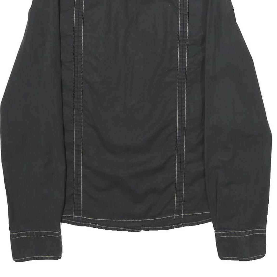 MARLBORO Womens Black Plain Shirt S Cotton Blend Button Closure Long Sleeve