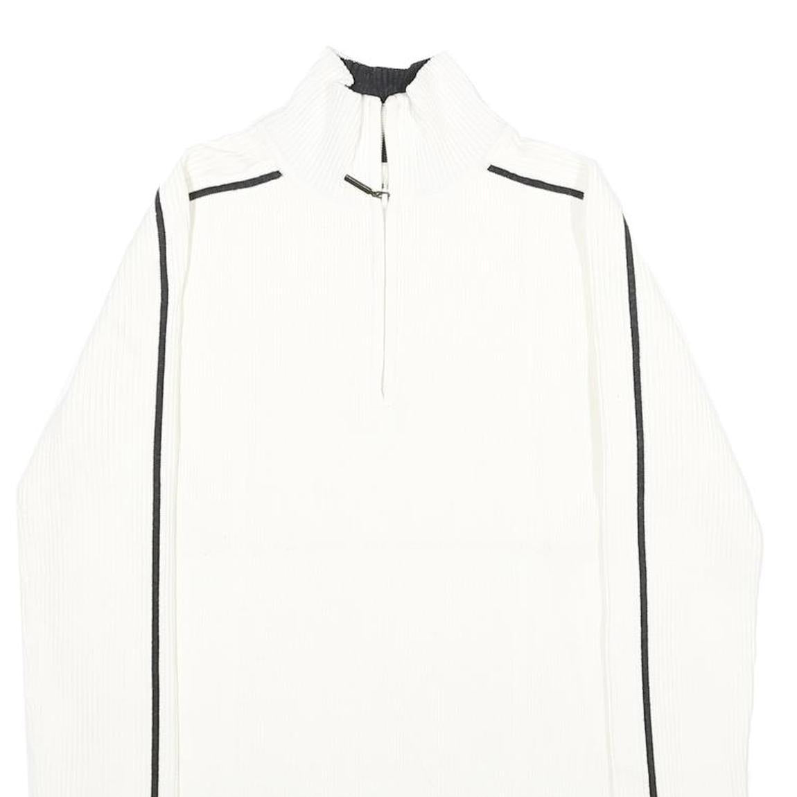 TOMMY HILFIGER Womens White & Black Plain Pullover Jumper 1/4 Zip Rib Knit M