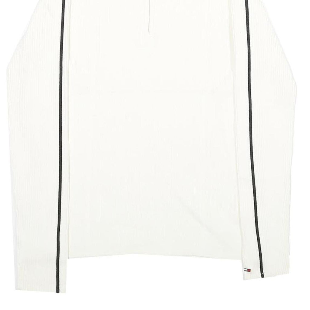 TOMMY HILFIGER Womens White & Black Plain Pullover Jumper 1/4 Zip Rib Knit M