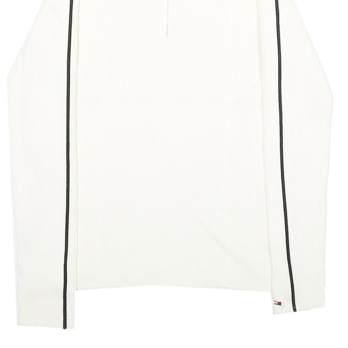 TOMMY HILFIGER Womens White & Black Plain Pullover Jumper 1/4 Zip Rib Knit M